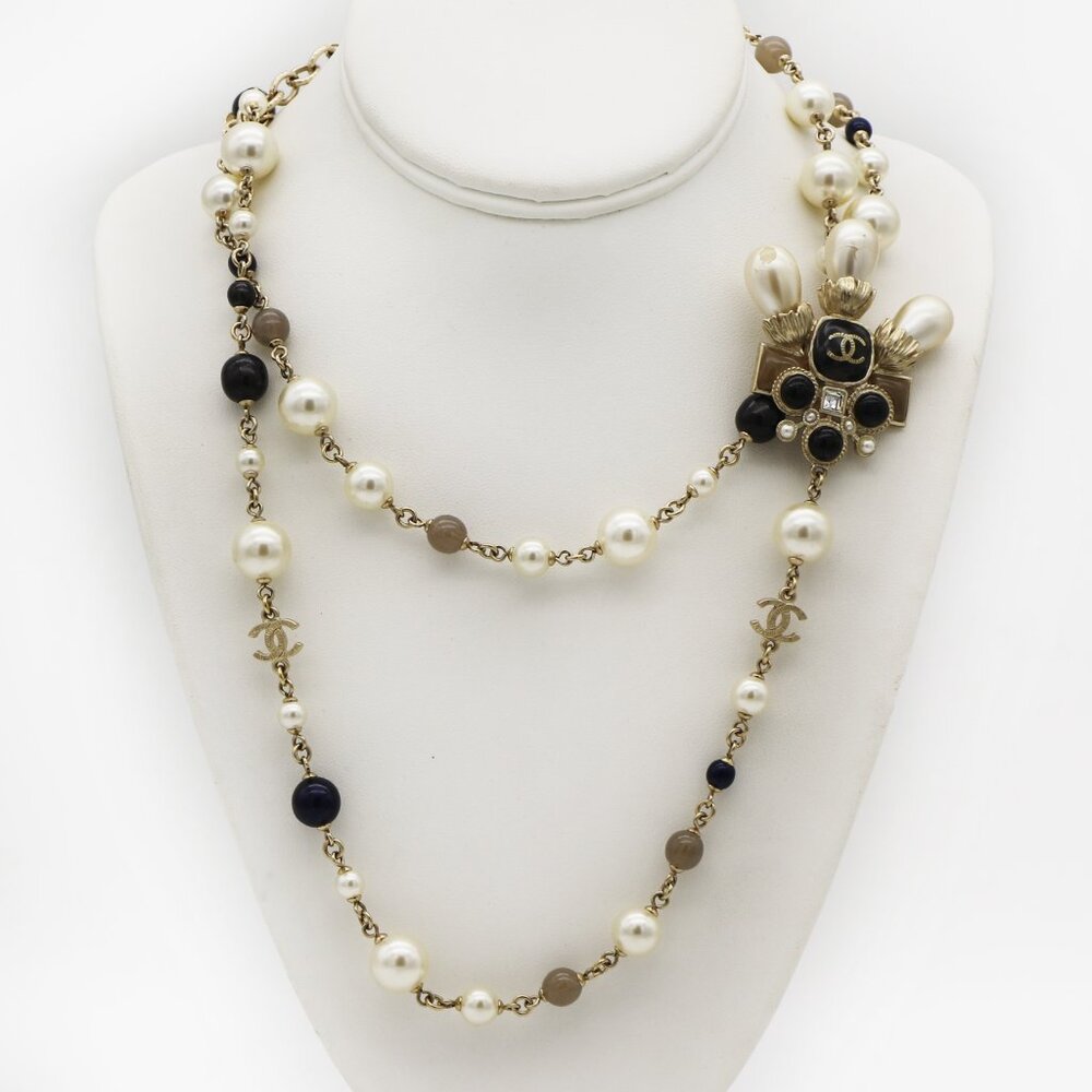 CHANEL Faux Pearl, Resin & Strass CC Bead Strand Necklace